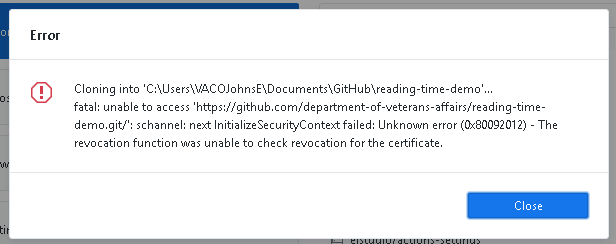 GitHub Desktop schannel error