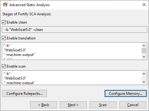 Configure memory dialog in Audit Workbench
