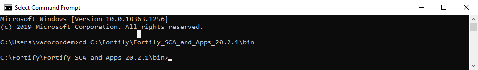 Command line, change to fortify install bin directory