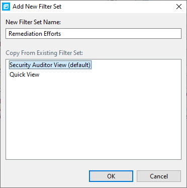 Add new filter set dialog