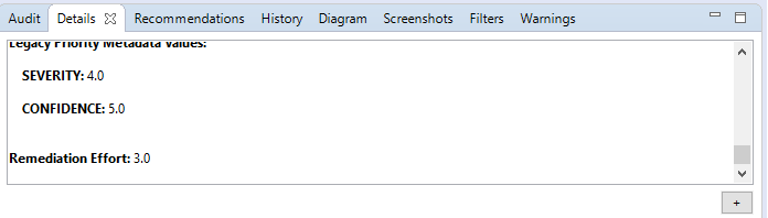 Fortify details tab showing remediation effort value