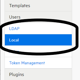 Select Local user from side menu bar