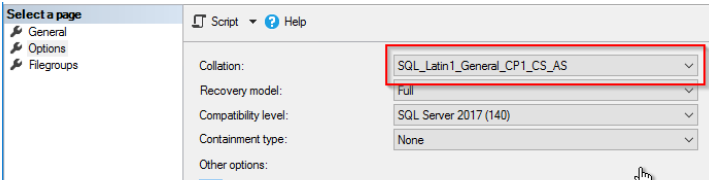 Configure case sensitive collation in MS SQL Server