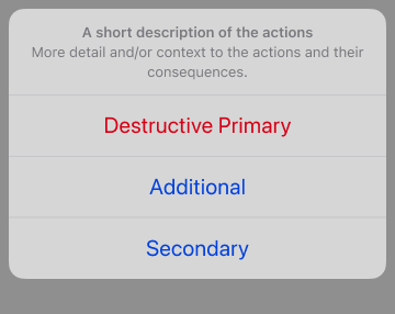 Action sheet example - description, three choices, one destructive