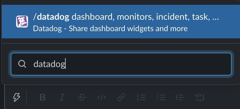 Using slack search to find existing monitors by searching for Datadog