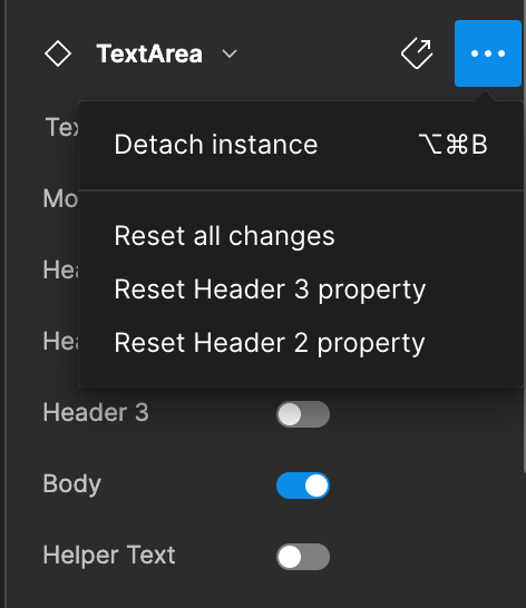 Screenshot of the detach instance panel in Figma