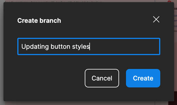 Screenshot of the create a branch modal