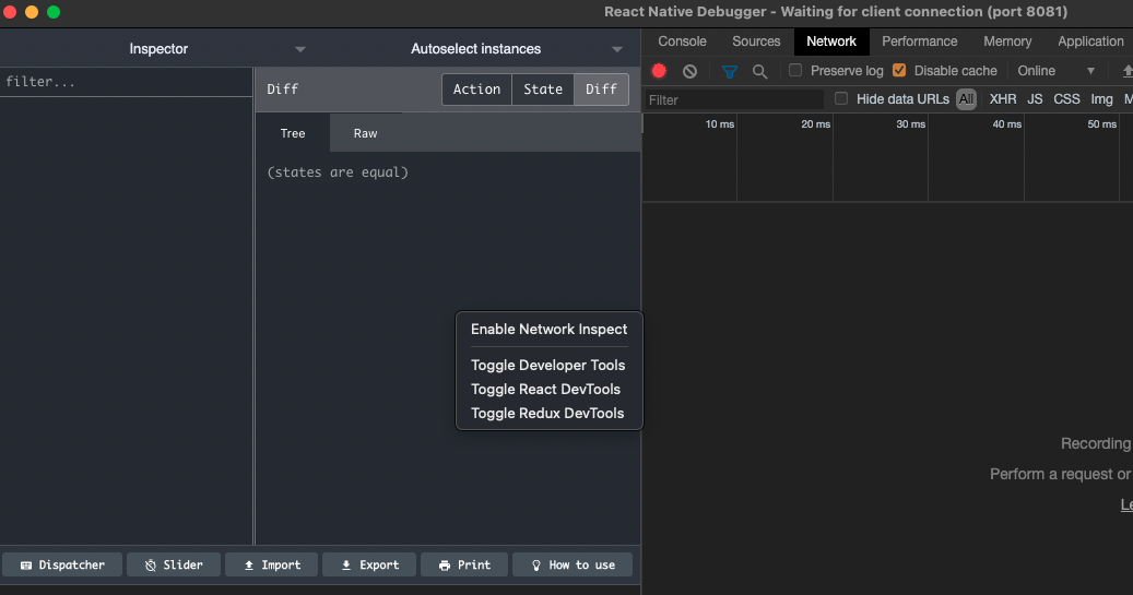 React Dev Tools Enable Network