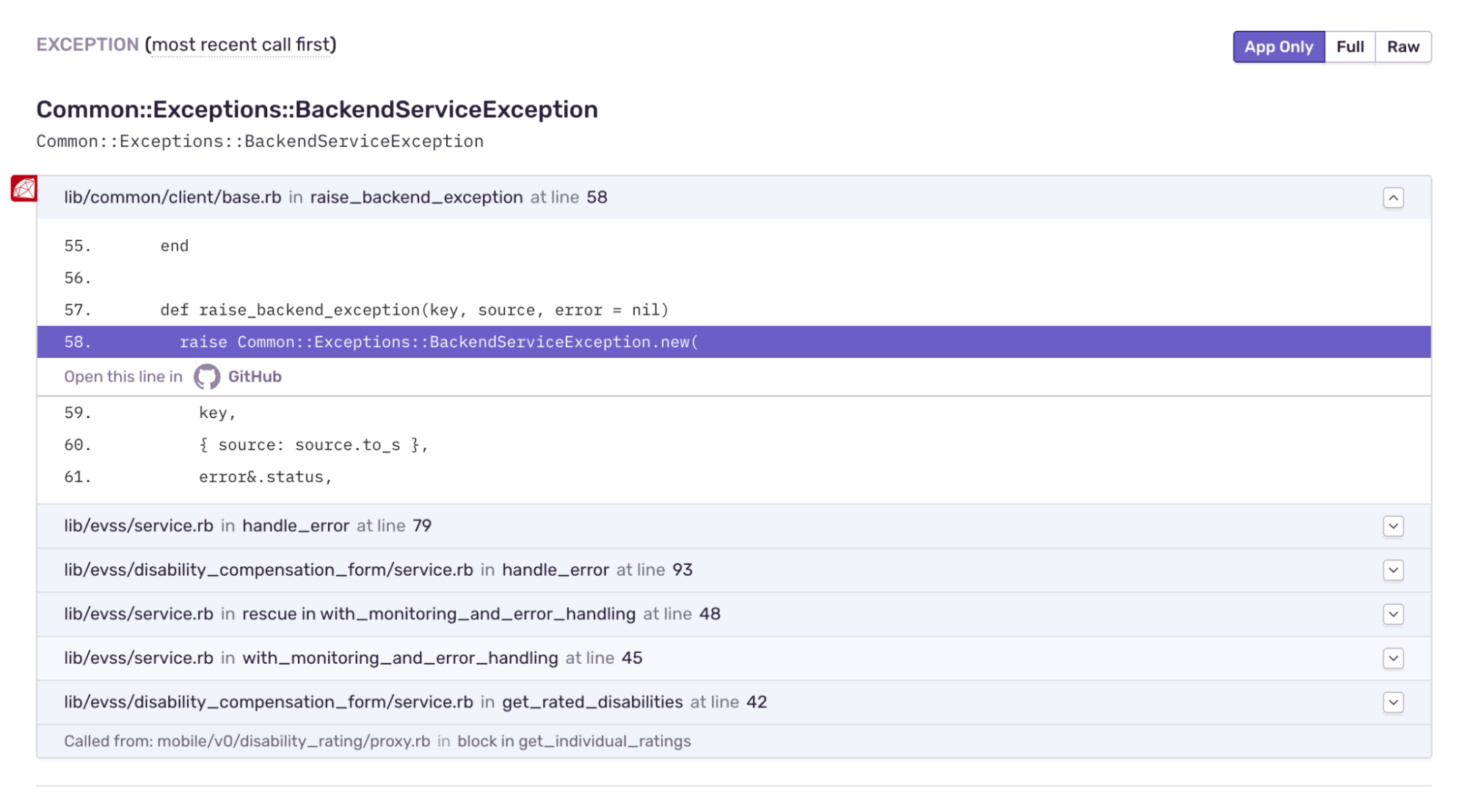 Code-level error details example