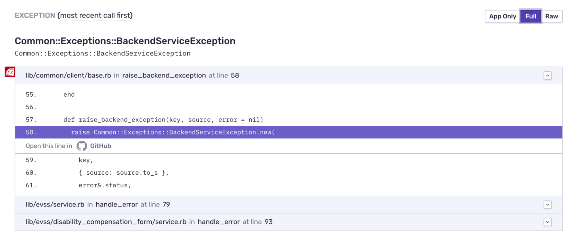 Full error stack example